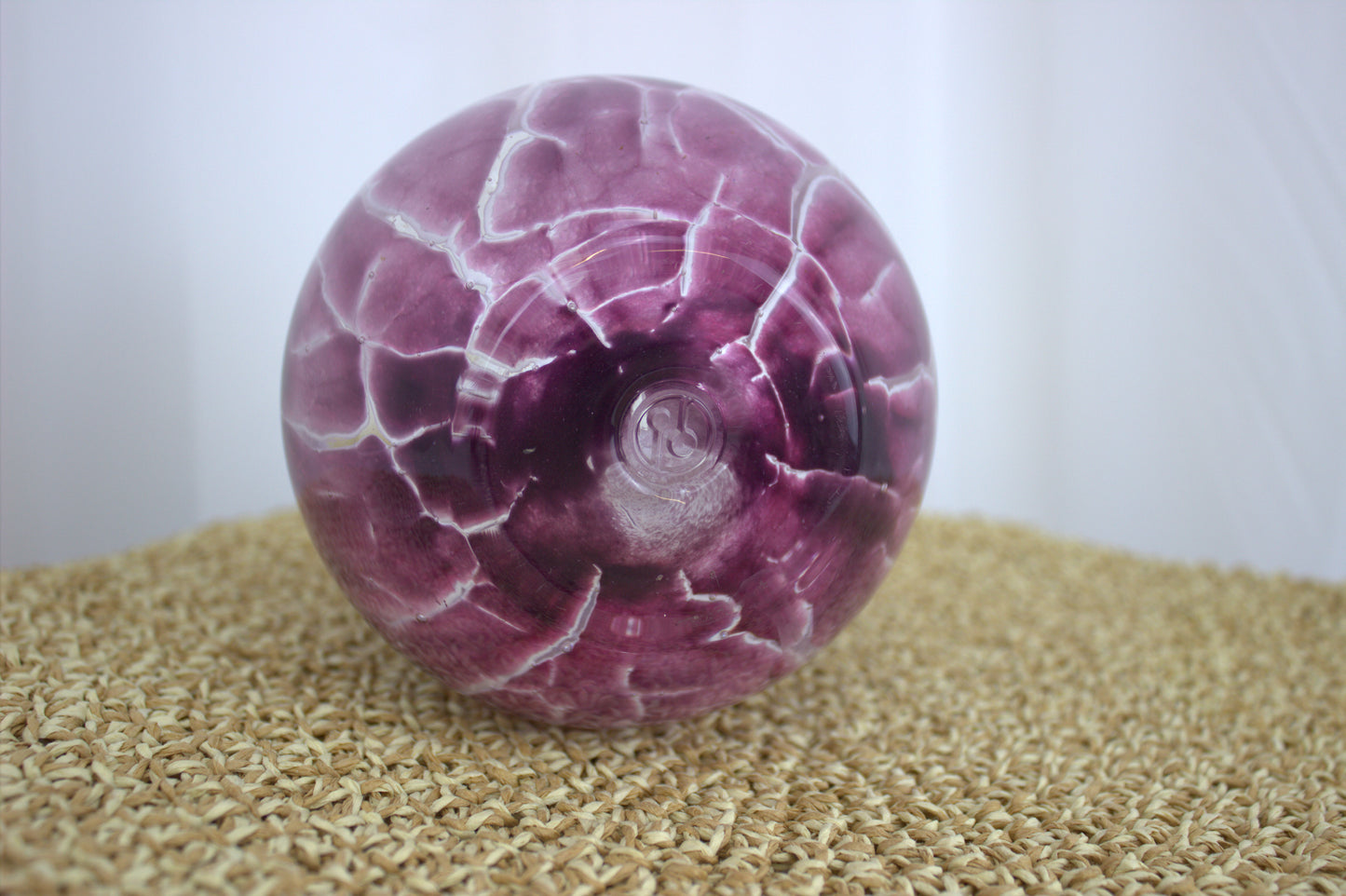 Stunning and Heavy Purple Hand-Blown Glass Vase with Marbled White Pattern