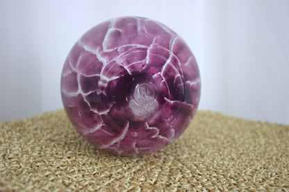 Stunning and Heavy Purple Hand-Blown Glass Vase with Marbled White Pattern