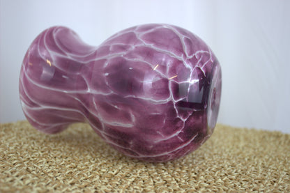 Stunning and Heavy Purple Hand-Blown Glass Vase with Marbled White Pattern