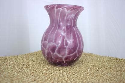 Stunning and Heavy Purple Hand-Blown Glass Vase with Marbled White Pattern