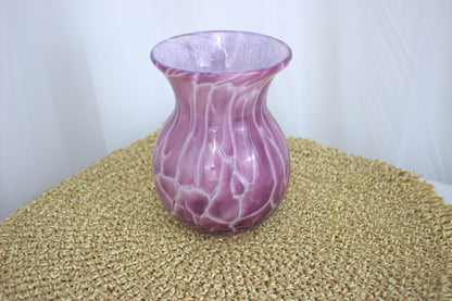 Stunning and Heavy Purple Hand-Blown Glass Vase with Marbled White Pattern