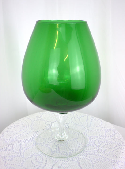 Retro 1960's Era Large Green Brandy Glass - 10.5 inches tall x 6 inches wide