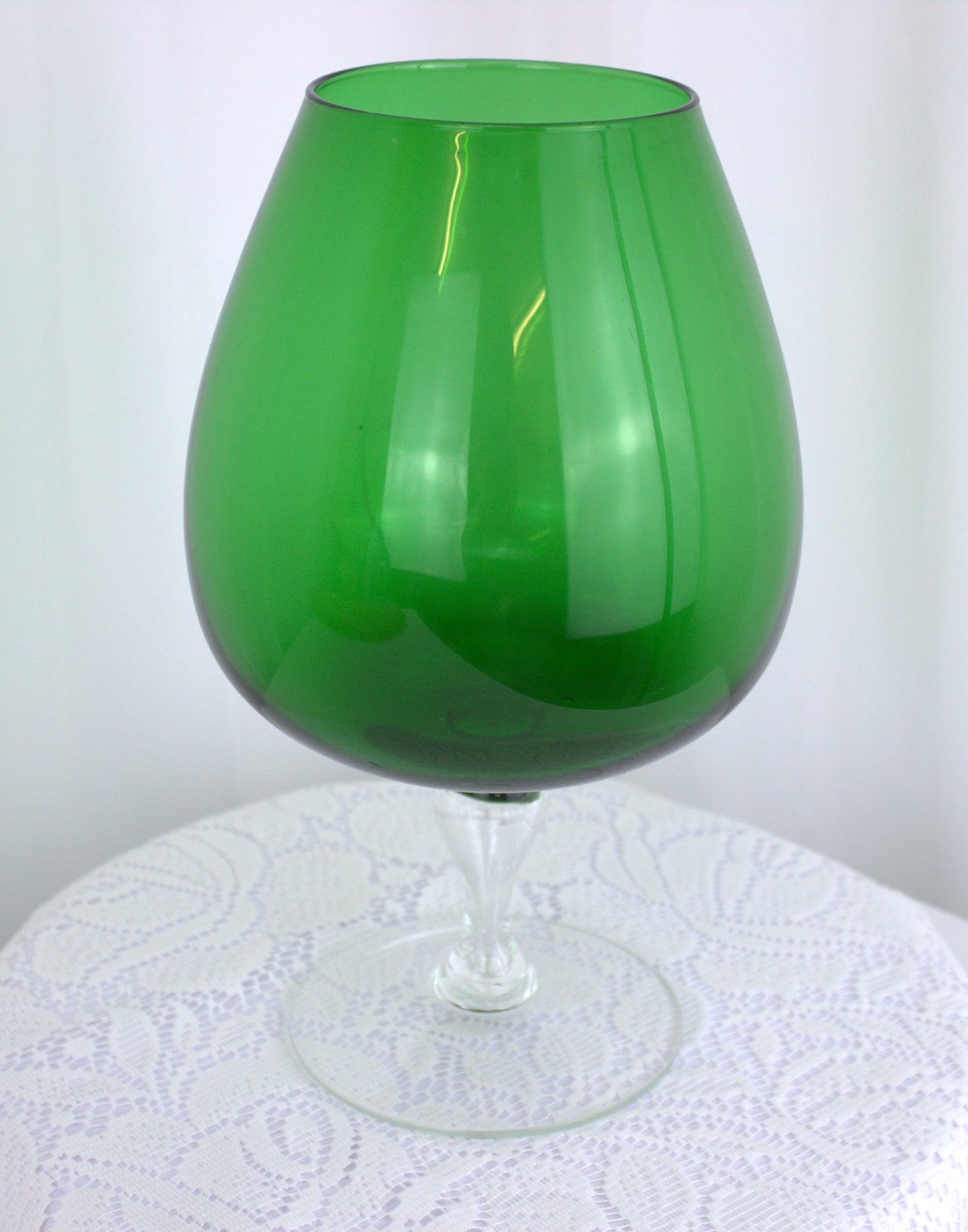 Retro 1960's Era Large Green Brandy Glass - 10.5 inches tall x 6 inches wide