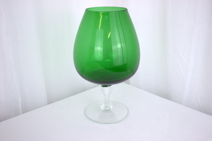 Retro 1960's Era Large Green Brandy Glass - 10.5 inches tall x 6 inches wide