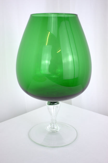 Retro 1960's Era Large Green Brandy Glass - 10.5 inches tall x 6 inches wide