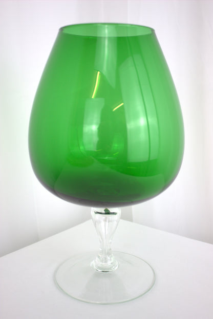 Retro 1960's Era Large Green Brandy Glass - 10.5 inches tall x 6 inches wide