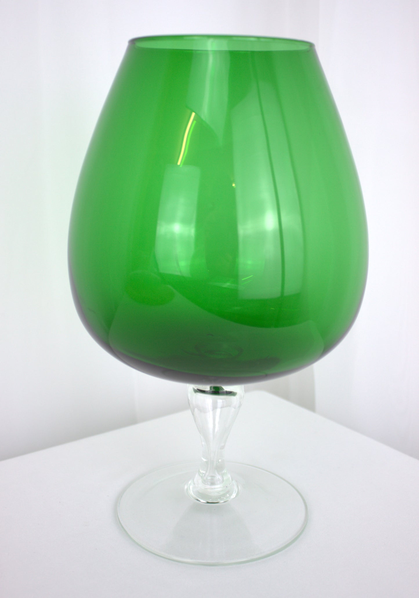 Retro 1960's Era Large Green Brandy Glass - 10.5 inches tall x 6 inches wide