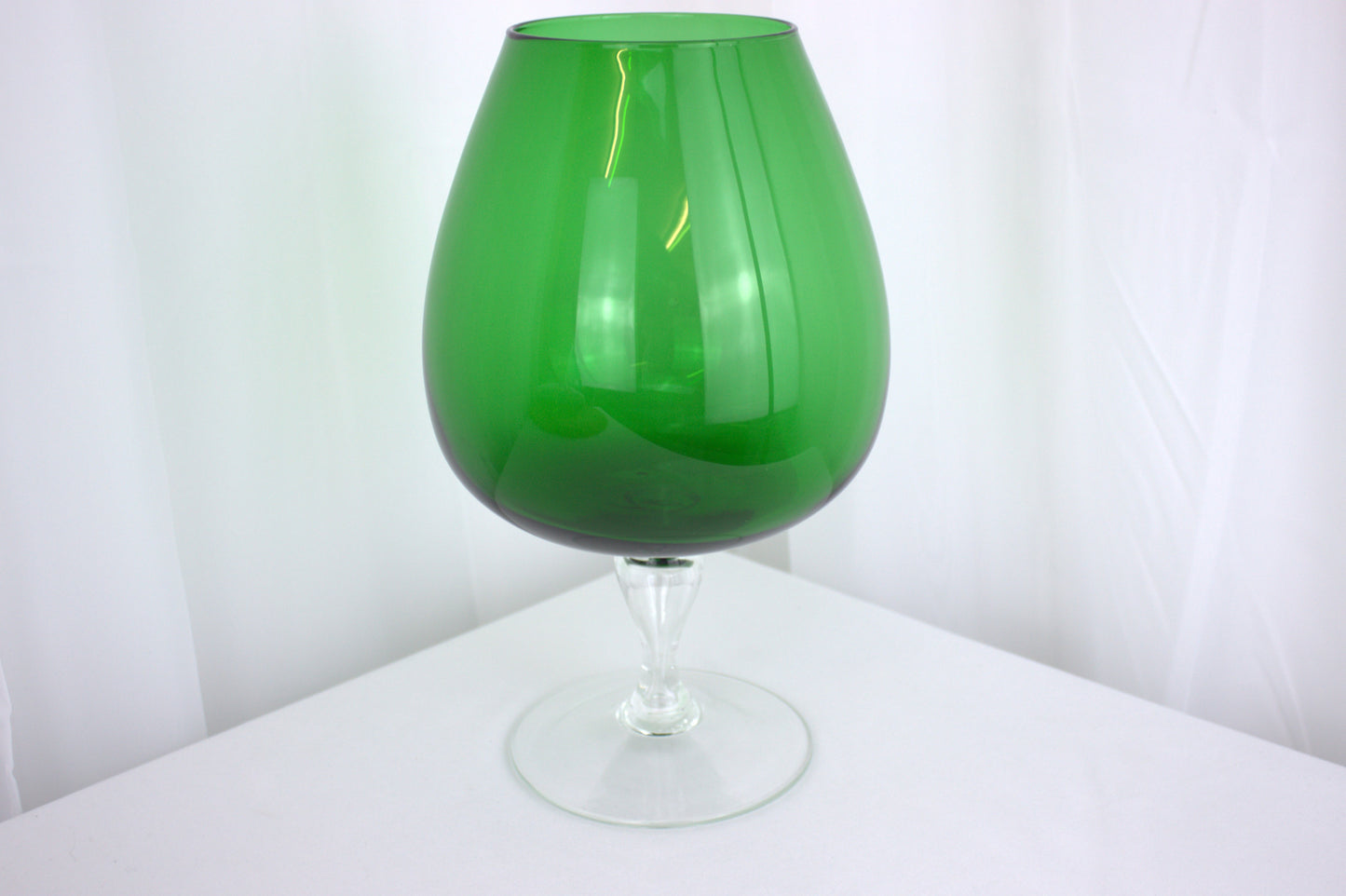 Retro 1960's Era Large Green Brandy Glass - 10.5 inches tall x 6 inches wide