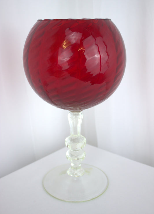 Tall Ruby Red Retro Glass Display - 11.5 inches tall x 6 inches wide