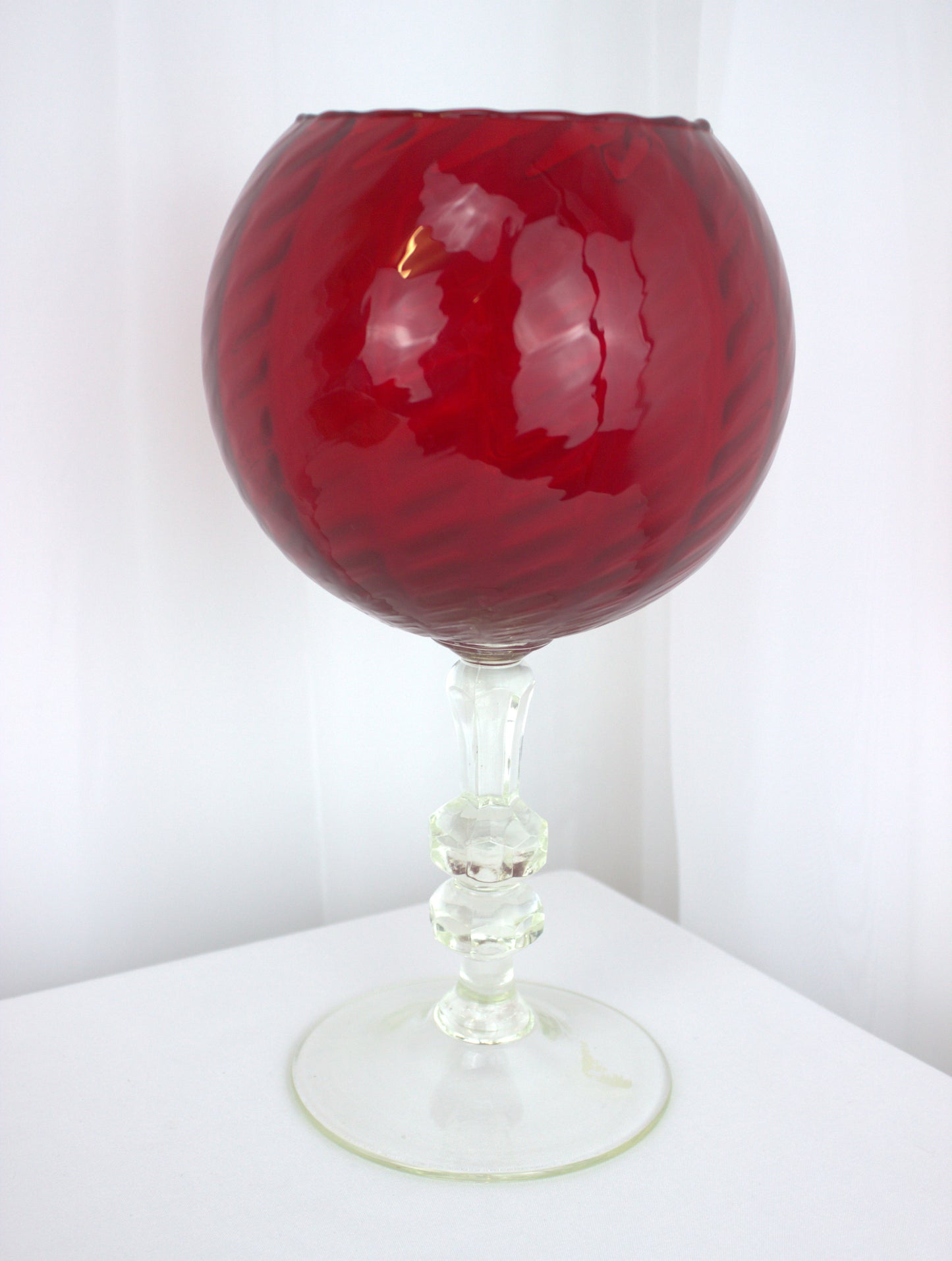 Tall Ruby Red Retro Glass Display - 11.5 inches tall x 6 inches wide