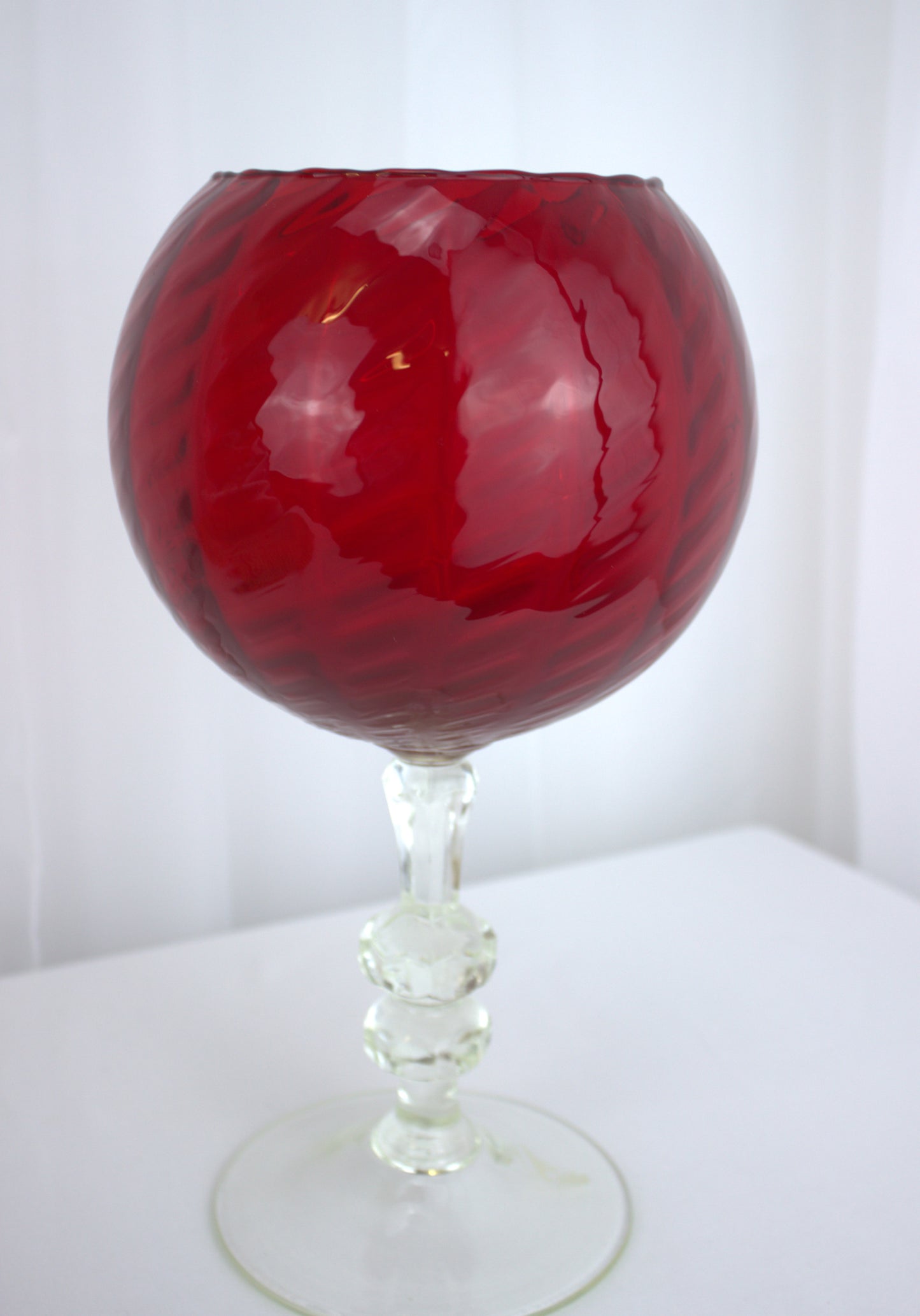 Tall Ruby Red Retro Glass Display - 11.5 inches tall x 6 inches wide