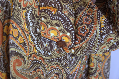 Stunning Vintage 70s Brown and Orange Paisley Swing Dress - Size 14