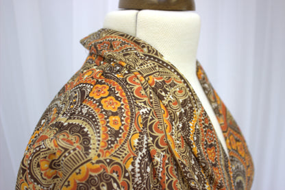 Stunning Vintage 70s Brown and Orange Paisley Swing Dress - Size 14