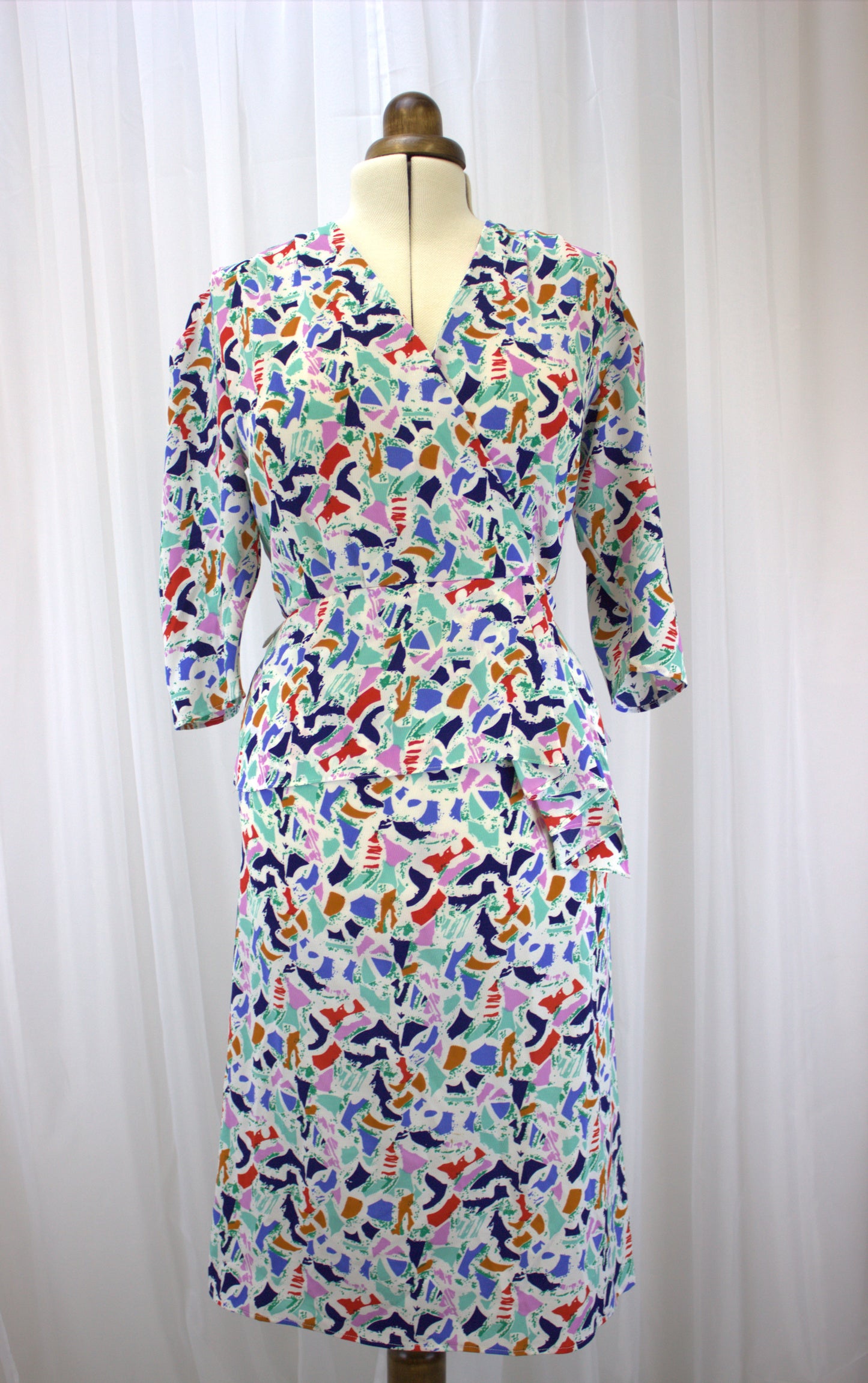 Wonderfully Quirky 80s Style Peplum Dress - Size 12 / 14