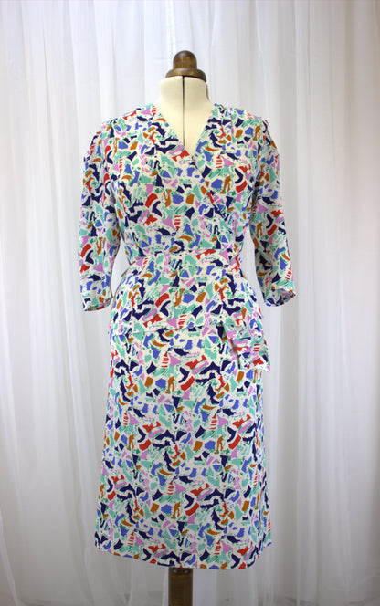 Wonderfully Quirky 80s Style Peplum Dress - Size 12 / 14