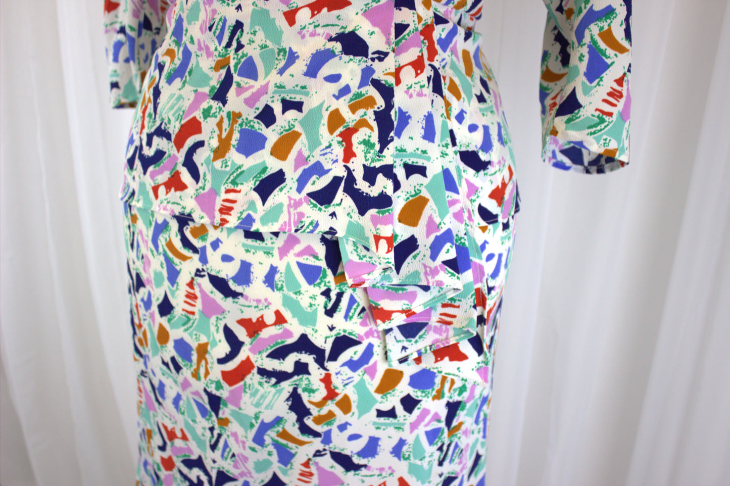 Wonderfully Quirky 80s Style Peplum Dress - Size 12 / 14