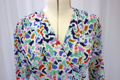 Wonderfully Quirky 80s Style Peplum Dress - Size 12 / 14