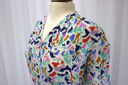 Wonderfully Quirky 80s Style Peplum Dress - Size 12 / 14