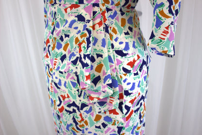 Wonderfully Quirky 80s Style Peplum Dress - Size 12 / 14