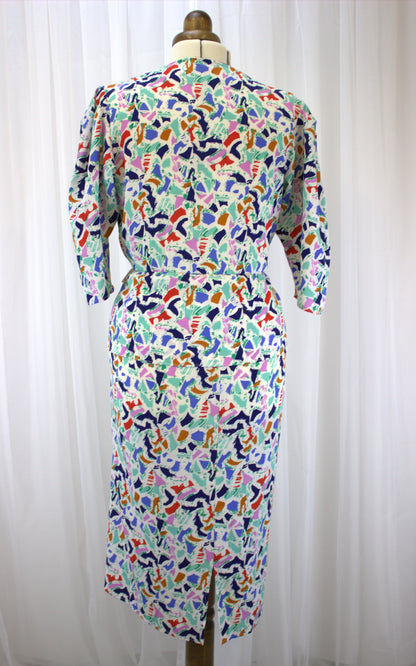 Wonderfully Quirky 80s Style Peplum Dress - Size 12 / 14