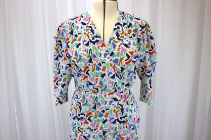 Wonderfully Quirky 80s Style Peplum Dress - Size 12 / 14