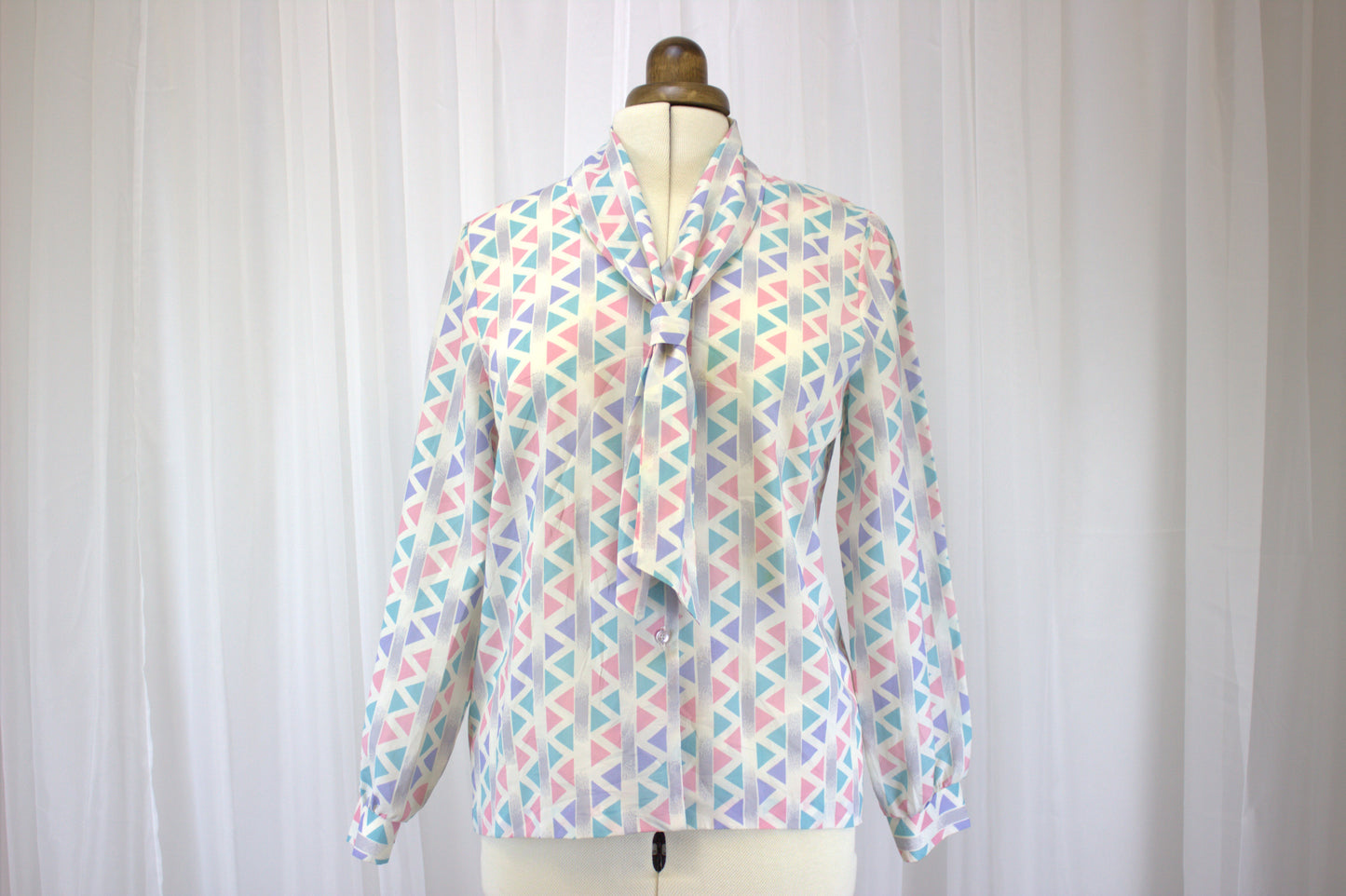 Vintage 80s Geometric Button-Down Bow Shirt - Size 10