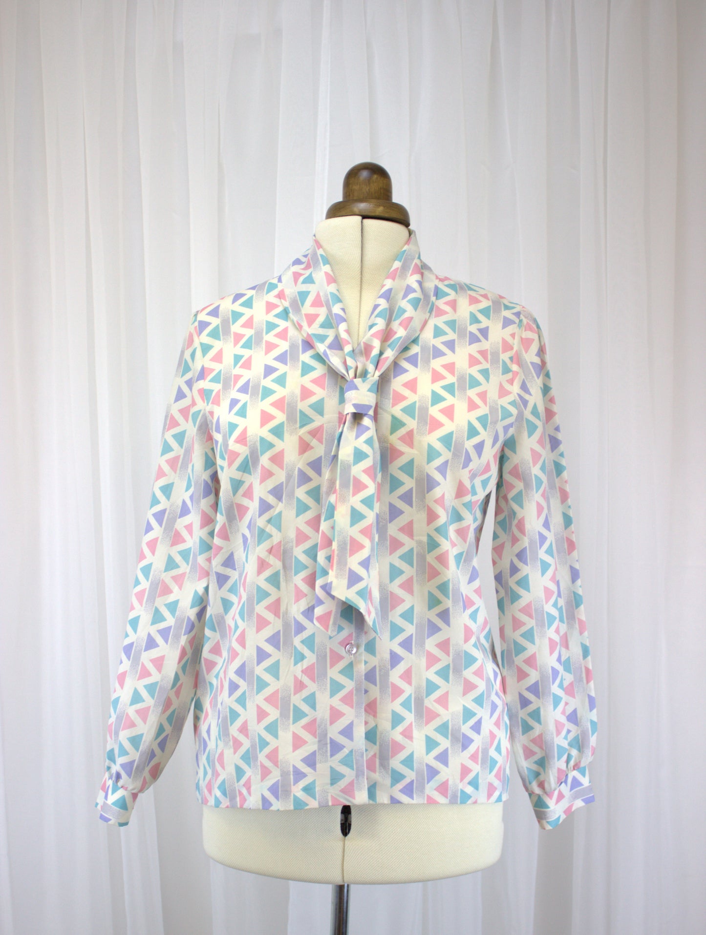 Vintage 80s Geometric Button-Down Bow Shirt - Size 10