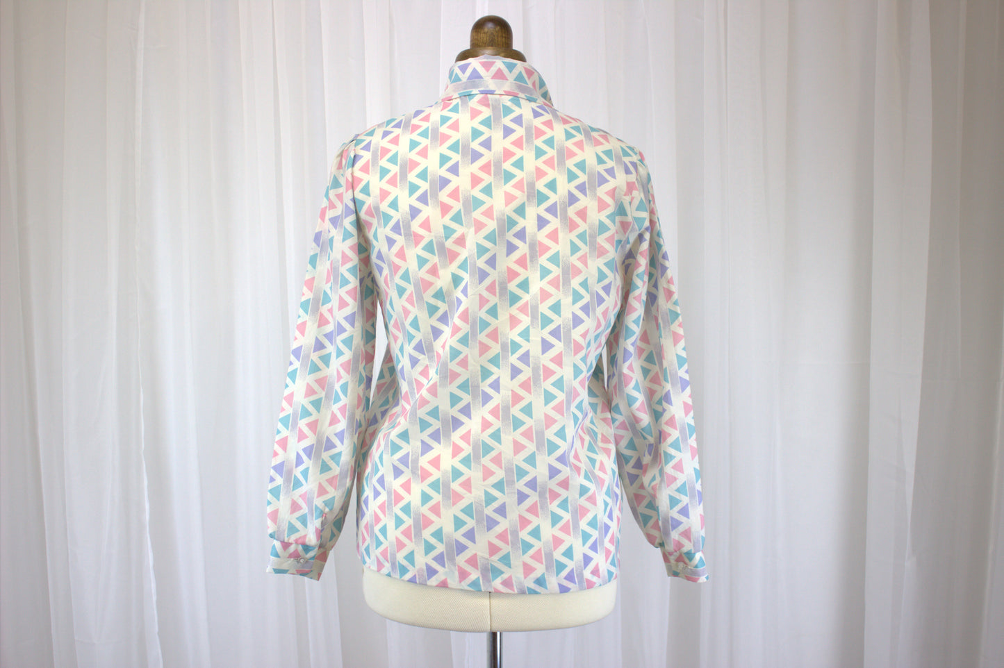 Vintage 80s Geometric Button-Down Bow Shirt - Size 10