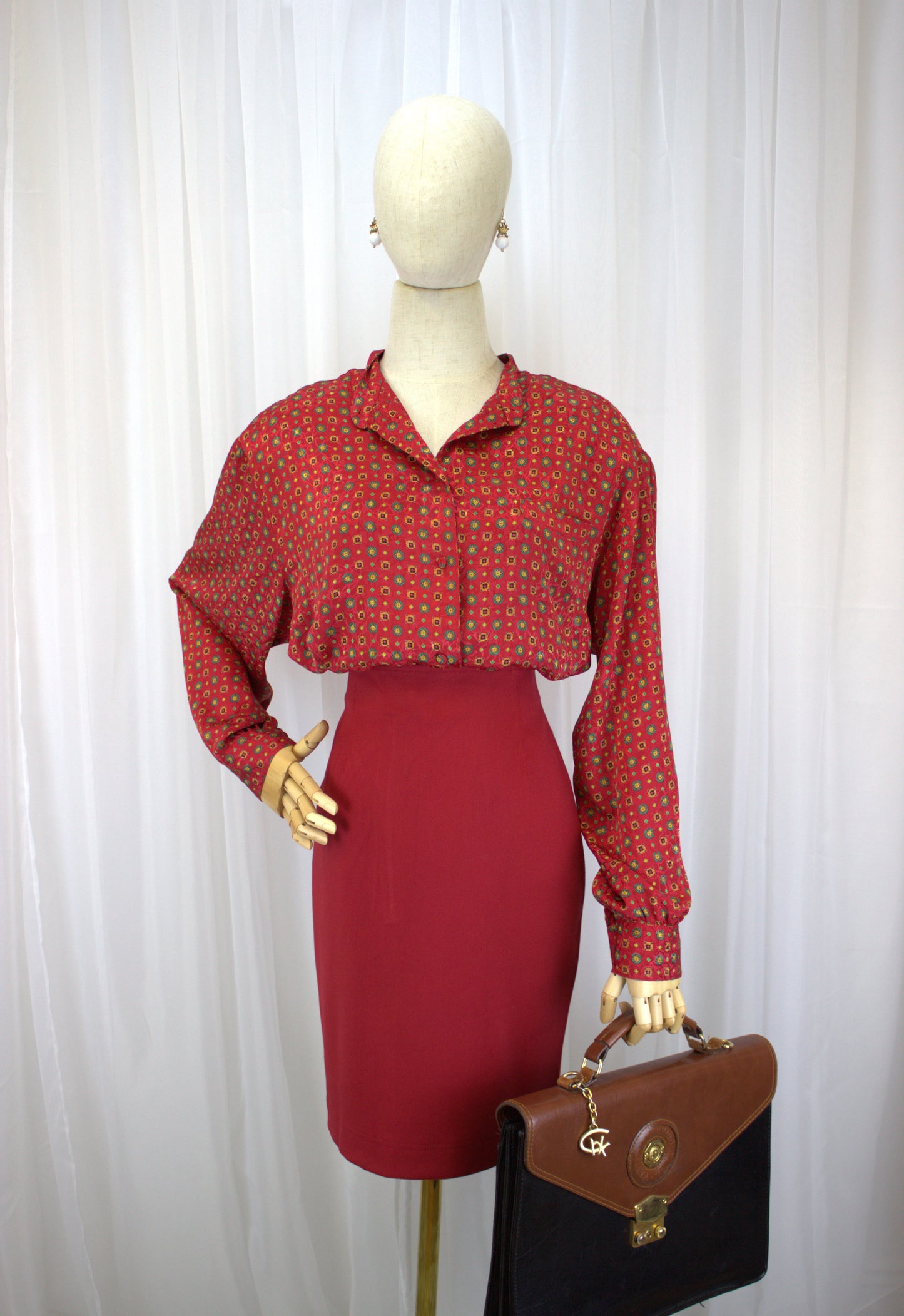 Stunning Red Henry Cottons Vintage Pencil Skirt - Italian Size 42 (Size 10)