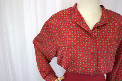 Vintage 80s Geometric Button-Down Grandad Collared Shirt - Size 16/18 (Size 44)