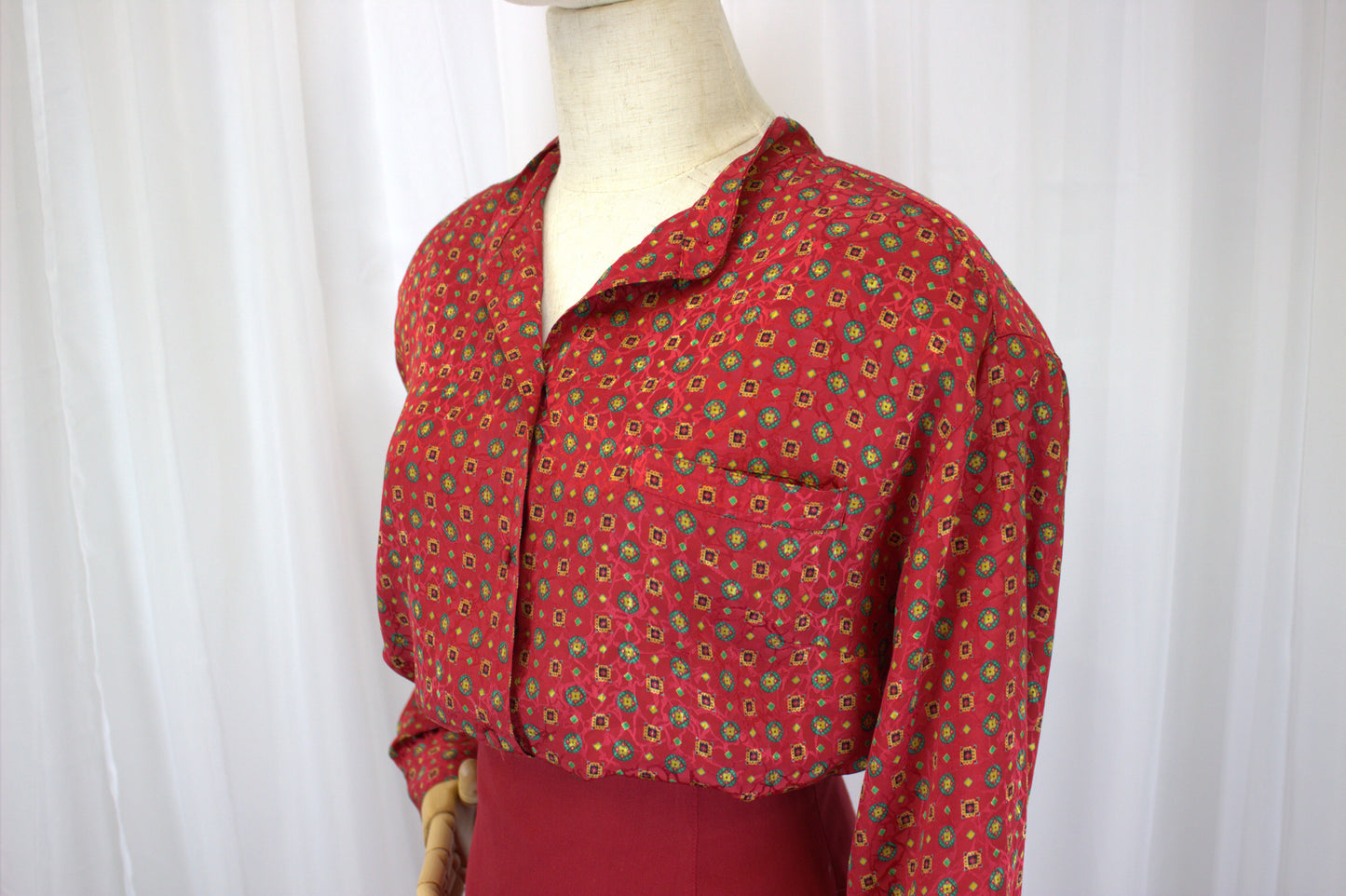 Vintage 80s Geometric Button-Down Grandad Collared Shirt - Size 16/18 (Size 44)