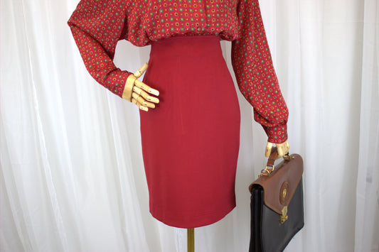 Stunning Red Henry Cottons Vintage Pencil Skirt - Italian Size 42 (Size 10)