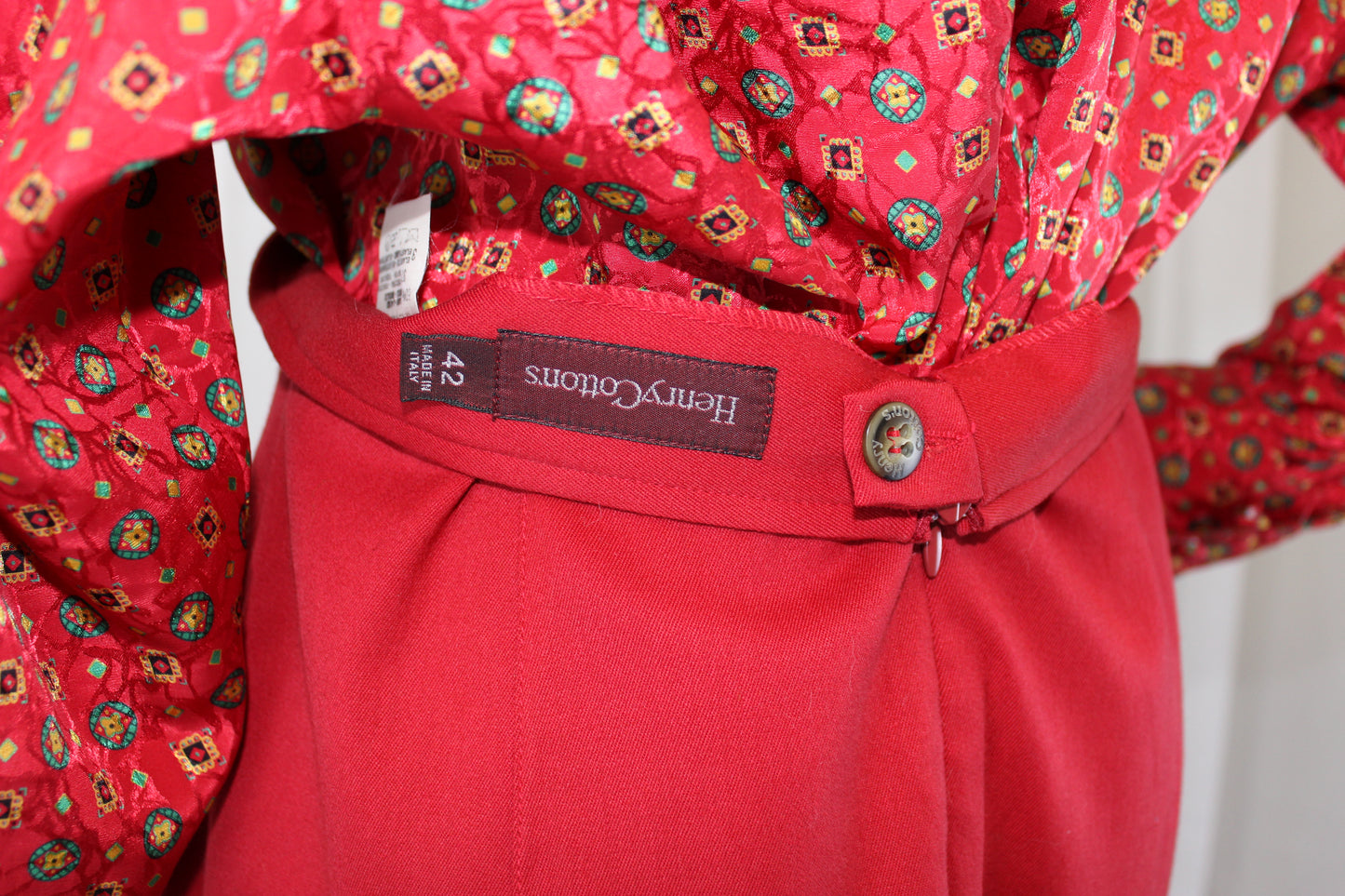 Stunning Red Henry Cottons Vintage Pencil Skirt - Italian Size 42 (Size 10)