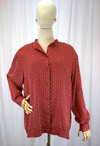 Vintage 80s Geometric Button-Down Grandad Collared Shirt - Size 16/18 (Size 44)