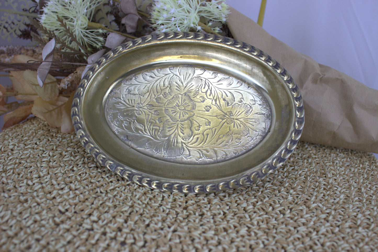 Victorian Style Trinket Tray - 1970s Silver/Brass