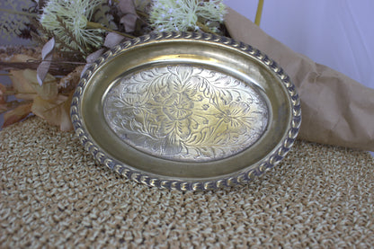 Victorian Style Trinket Tray - 1970s Silver/Brass