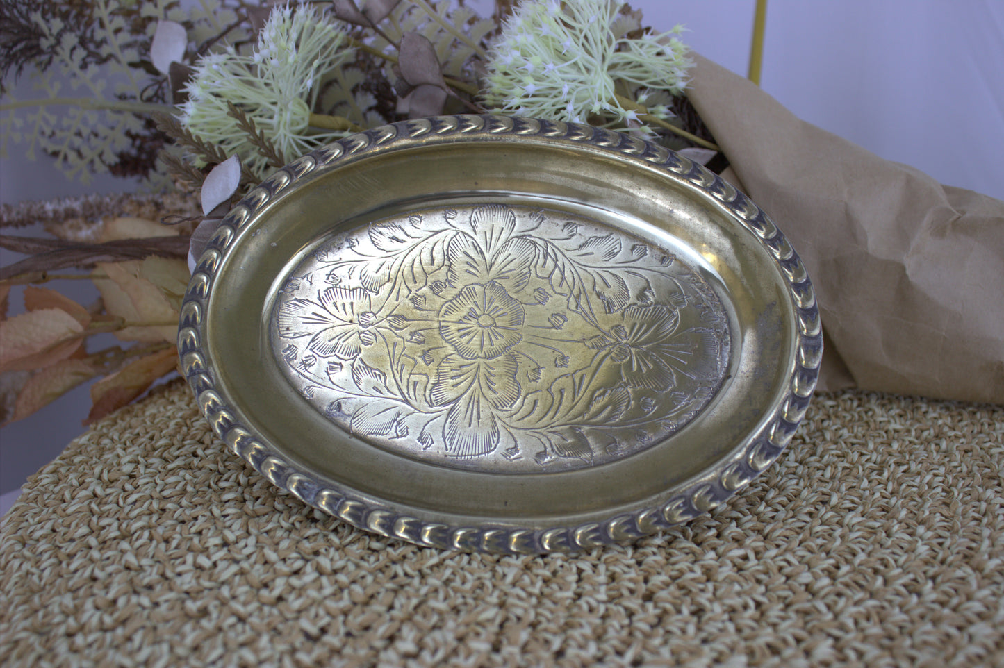 Victorian Style Trinket Tray - 1970s Silver/Brass