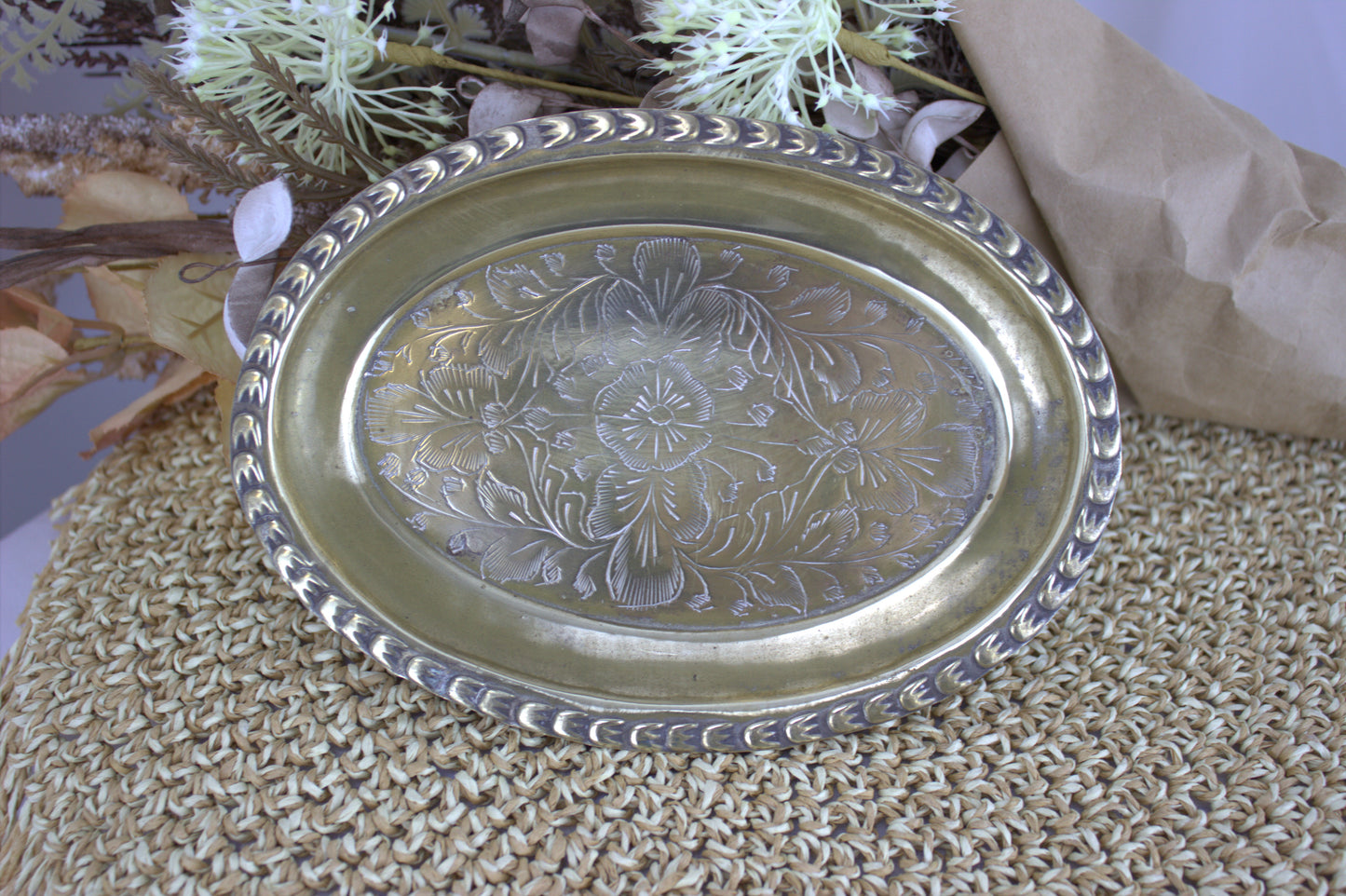 Victorian Style Trinket Tray - 1970s Silver/Brass