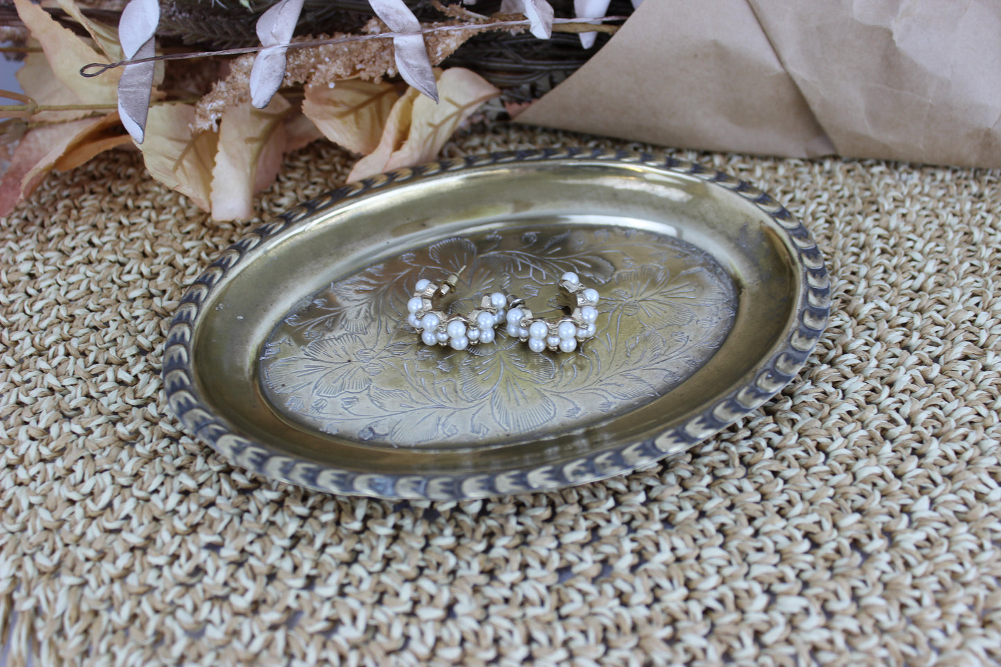 Victorian Style Trinket Tray - 1970s Silver/Brass