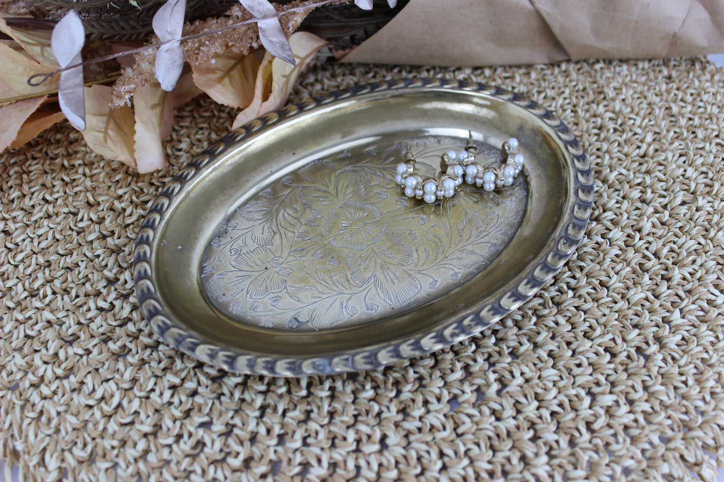 Victorian Style Trinket Tray - 1970s Silver/Brass