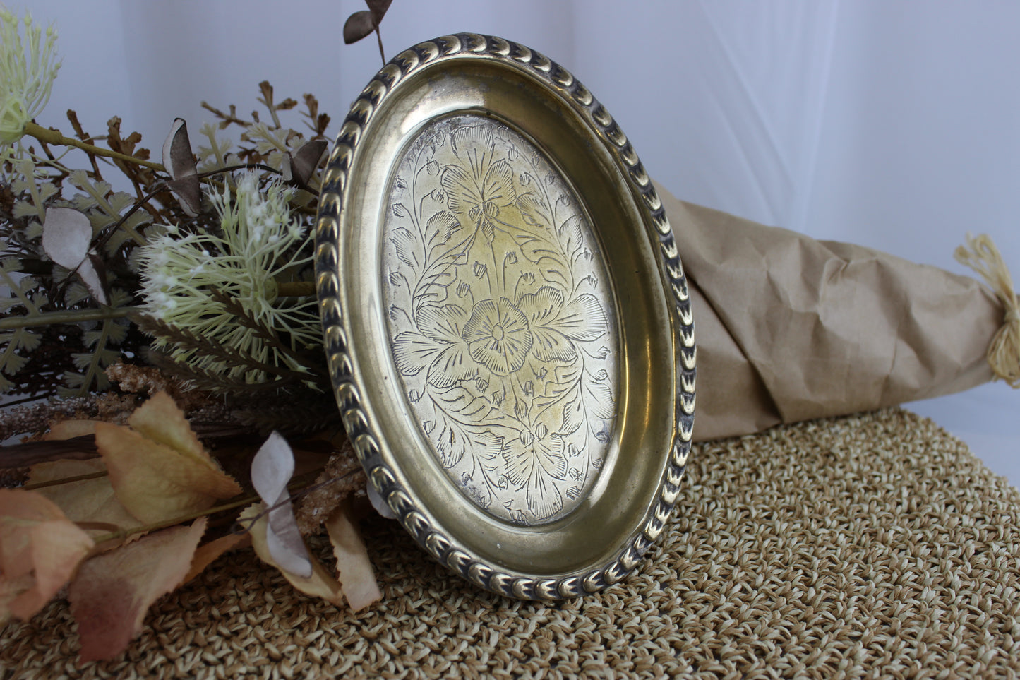 Victorian Style Trinket Tray - 1970s Silver/Brass