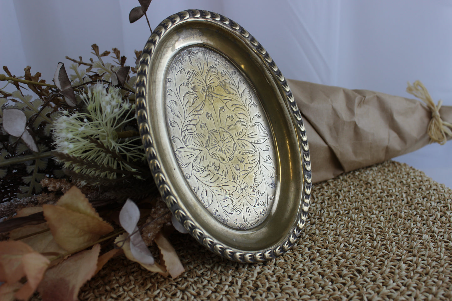 Victorian Style Trinket Tray - 1970s Silver/Brass