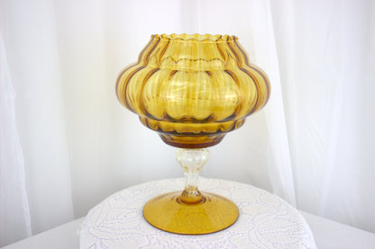 Large Vintage Empoli Italian Blown Glass Apothecary Jar - Amber 1960s