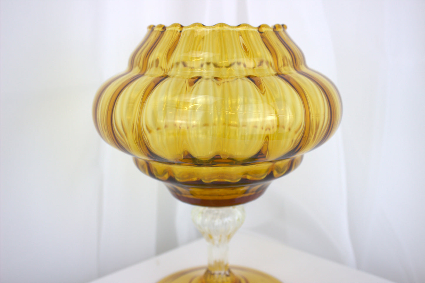 Large Vintage Empoli Italian Blown Glass Apothecary Jar - Amber 1960s