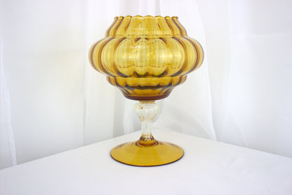 Large Vintage Empoli Italian Blown Glass Apothecary Jar - Amber 1960s