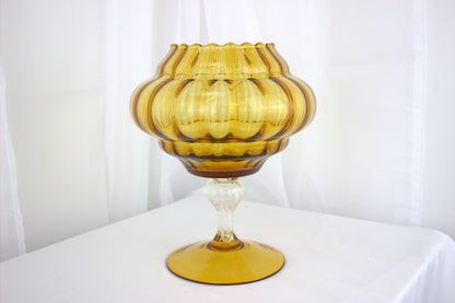 Large Vintage Empoli Italian Blown Glass Apothecary Jar - Amber 1960s