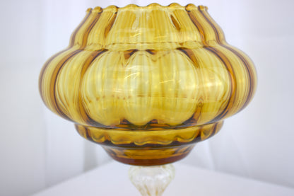 Large Vintage Empoli Italian Blown Glass Apothecary Jar - Amber 1960s