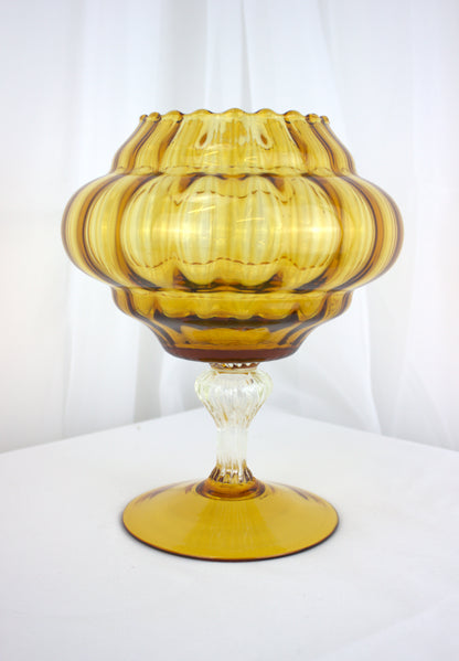 Large Vintage Empoli Italian Blown Glass Apothecary Jar - Amber 1960s