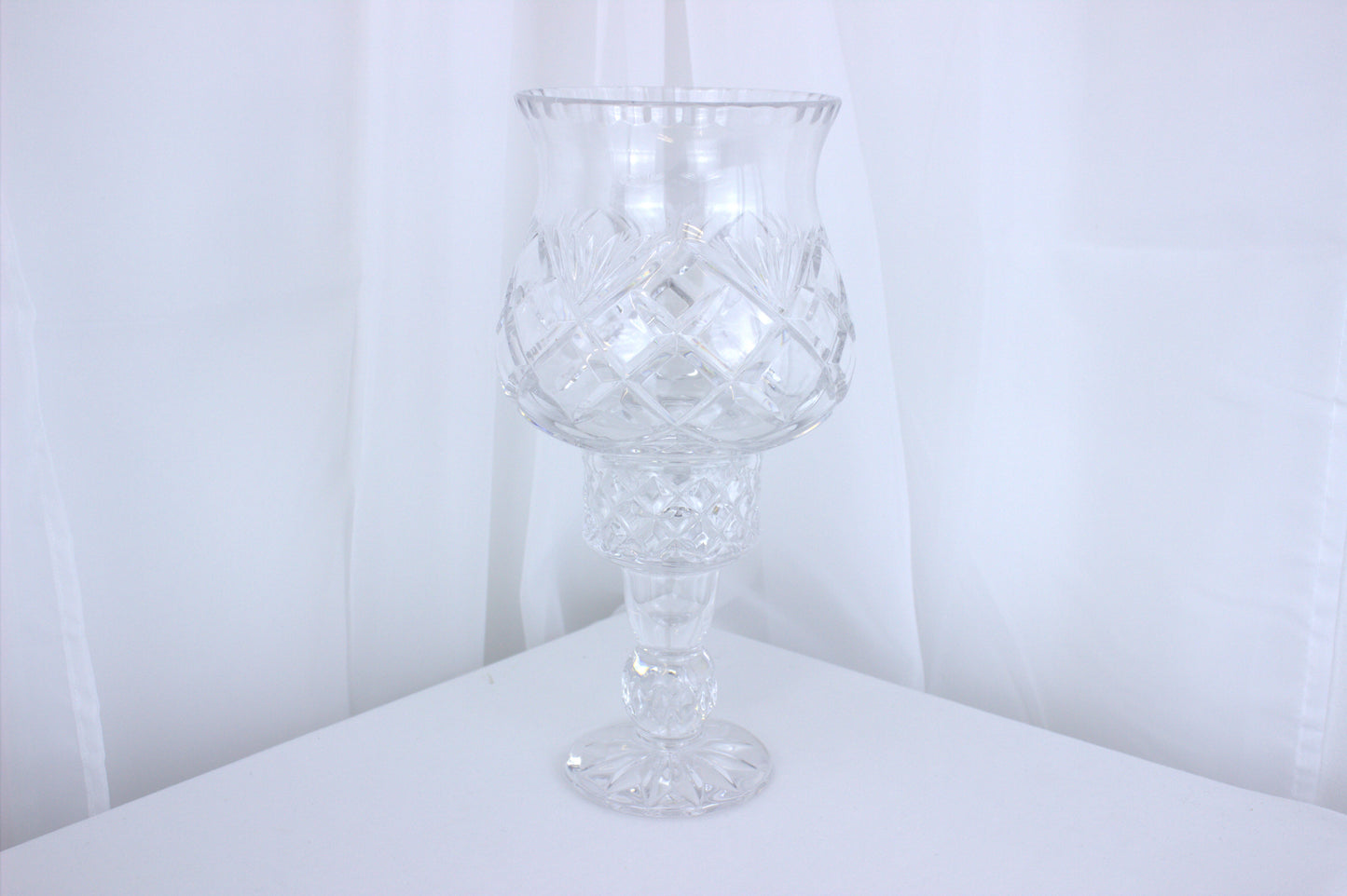 Vintage Bohemian Crystal Cut Glass Hurricane Candle Holder