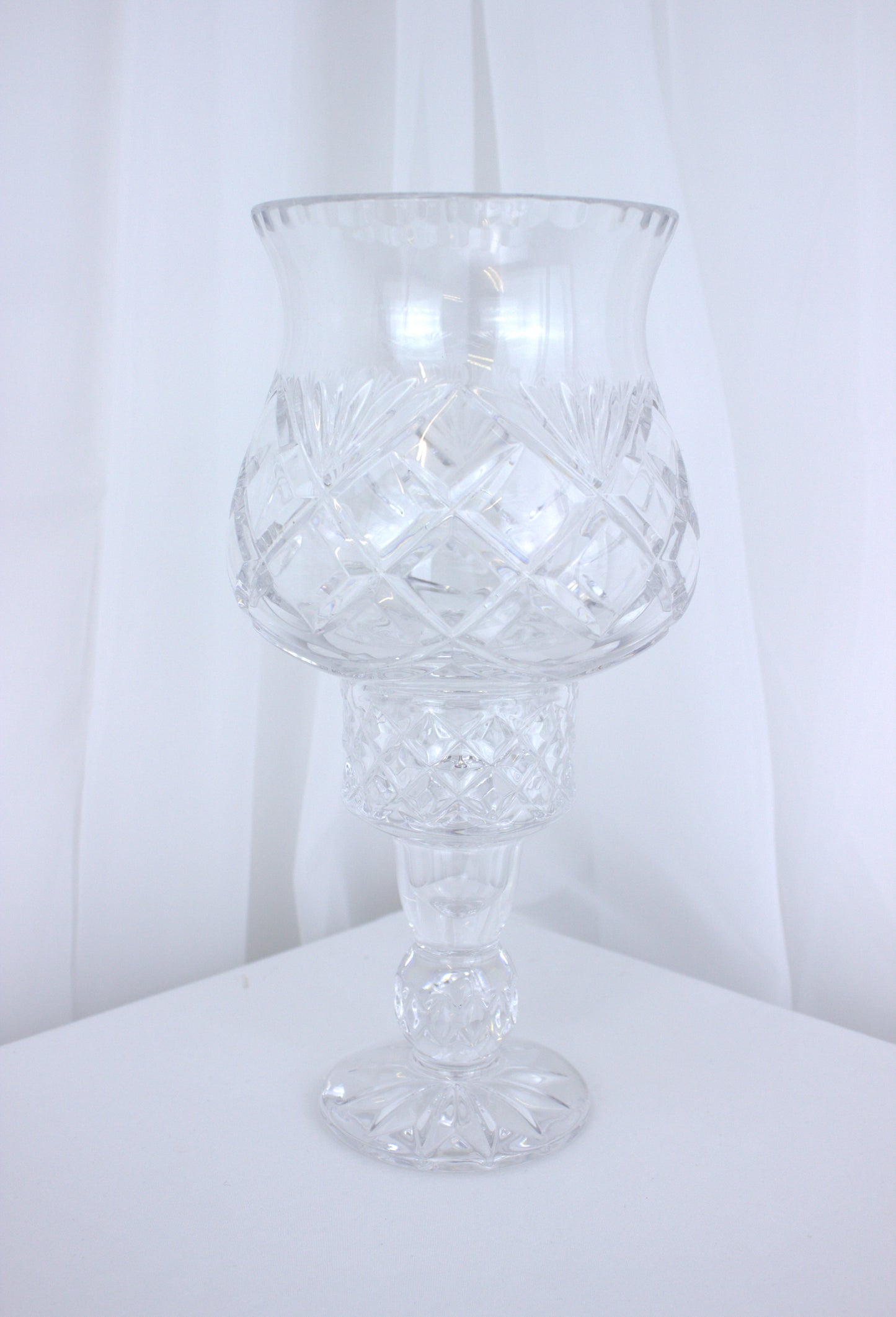 Vintage Bohemian Crystal Cut Glass Hurricane Candle Holder